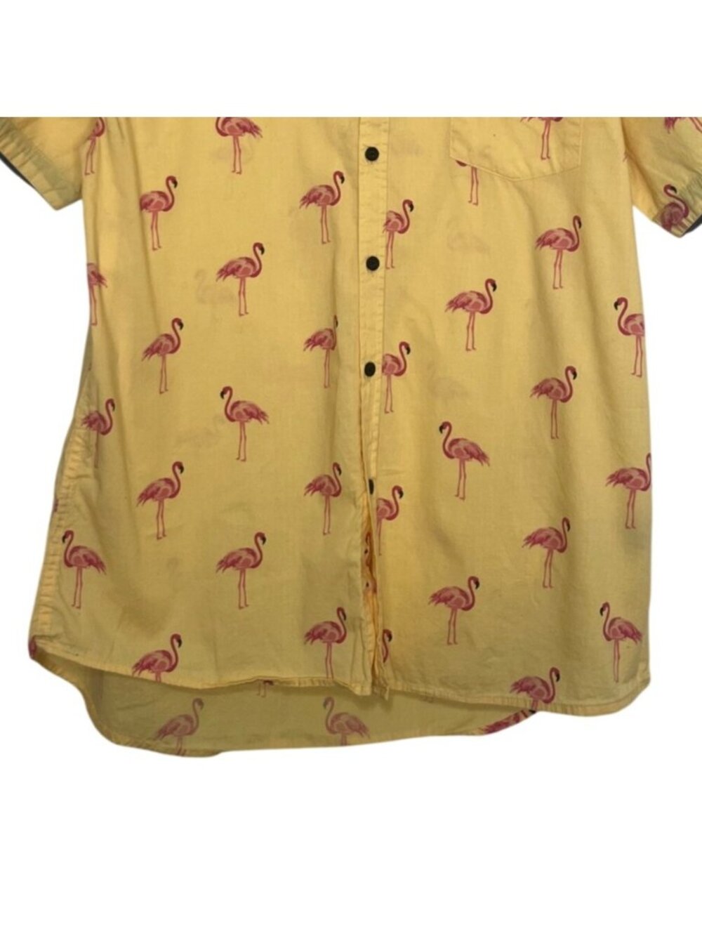 Five Points NYC Flamingo Print Button Up Shirt Large Yellow Slim Fit - Picture 4 of 7